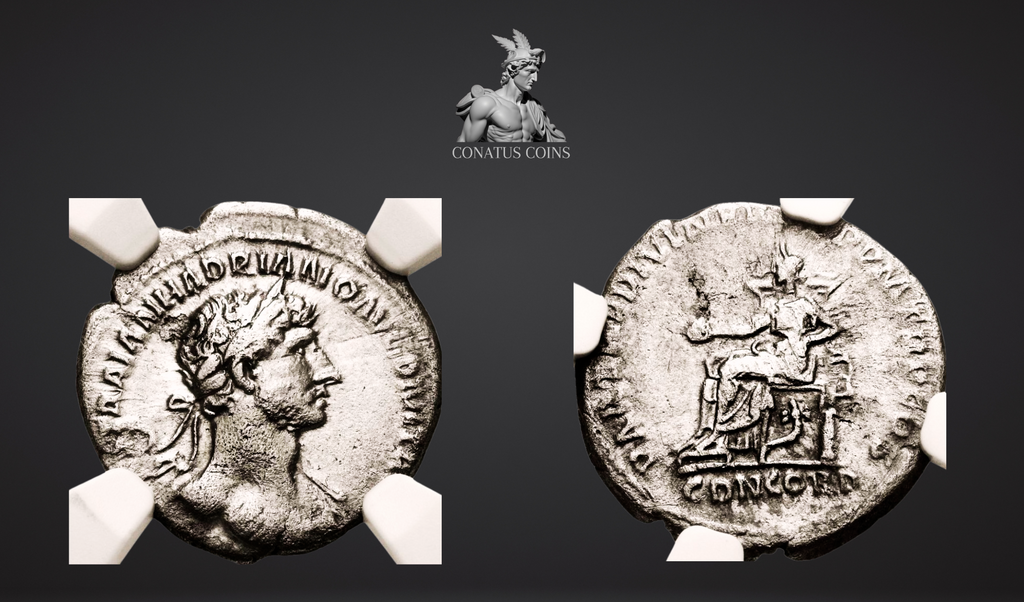 Moeda Romana Escassa Denarius de Hadrian (117 dC) – imagem 1