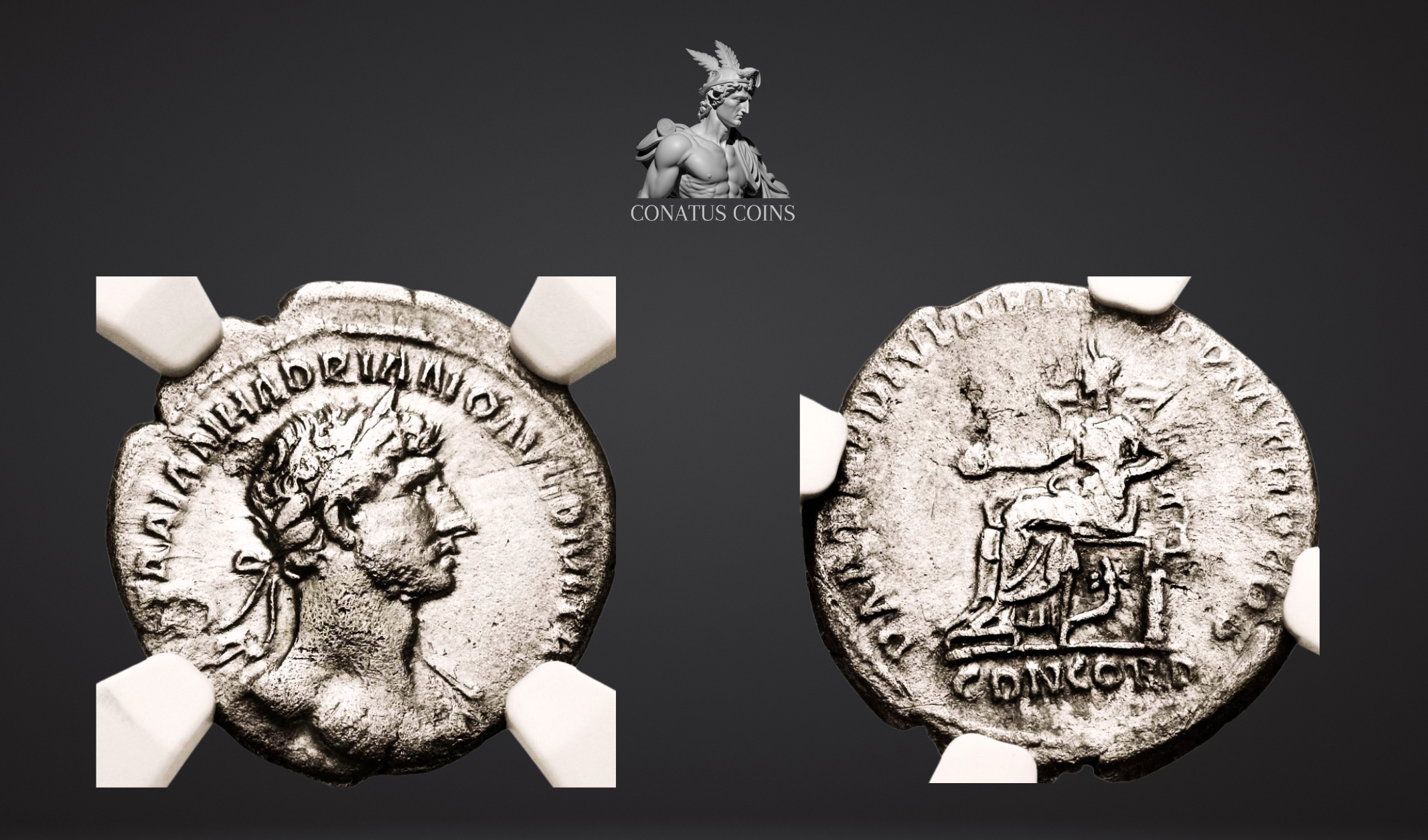 Moeda Romana Escassa Denarius de Hadrian (117 dC) – imagem 1
