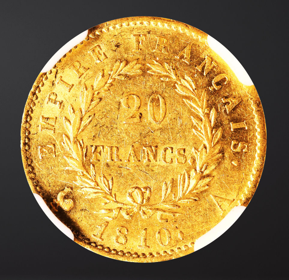 Moeda francesa escassa 20 francos (ouro) de Napoleão Bonaparte como Imperador da França (1804-1814; 1815) – imagem 2