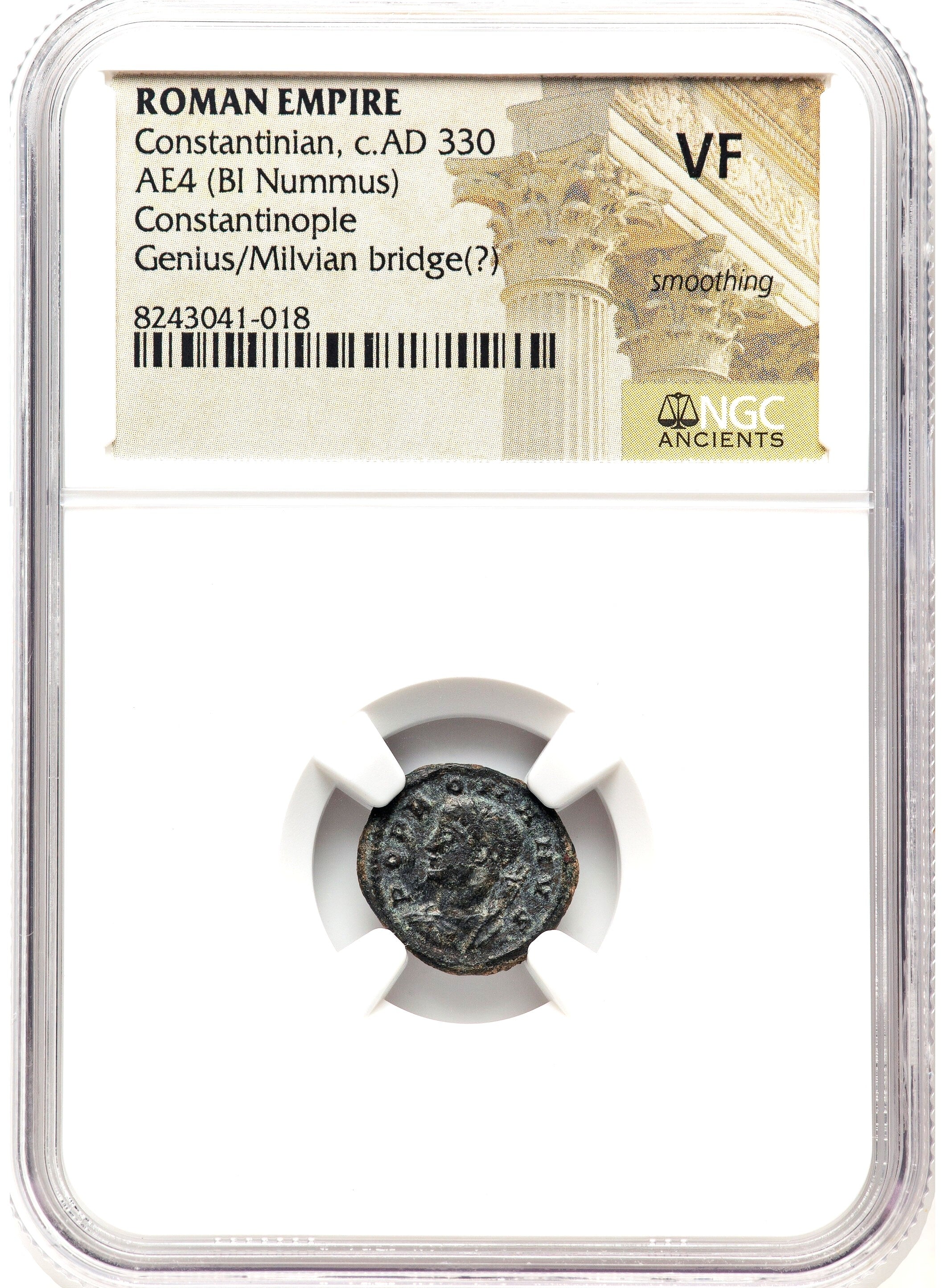 Moeda Romana Rara de Constantino O Grande - comemorativa da Ponte Mílvia (c. 330 dC) Certificada NGC – imagem 4