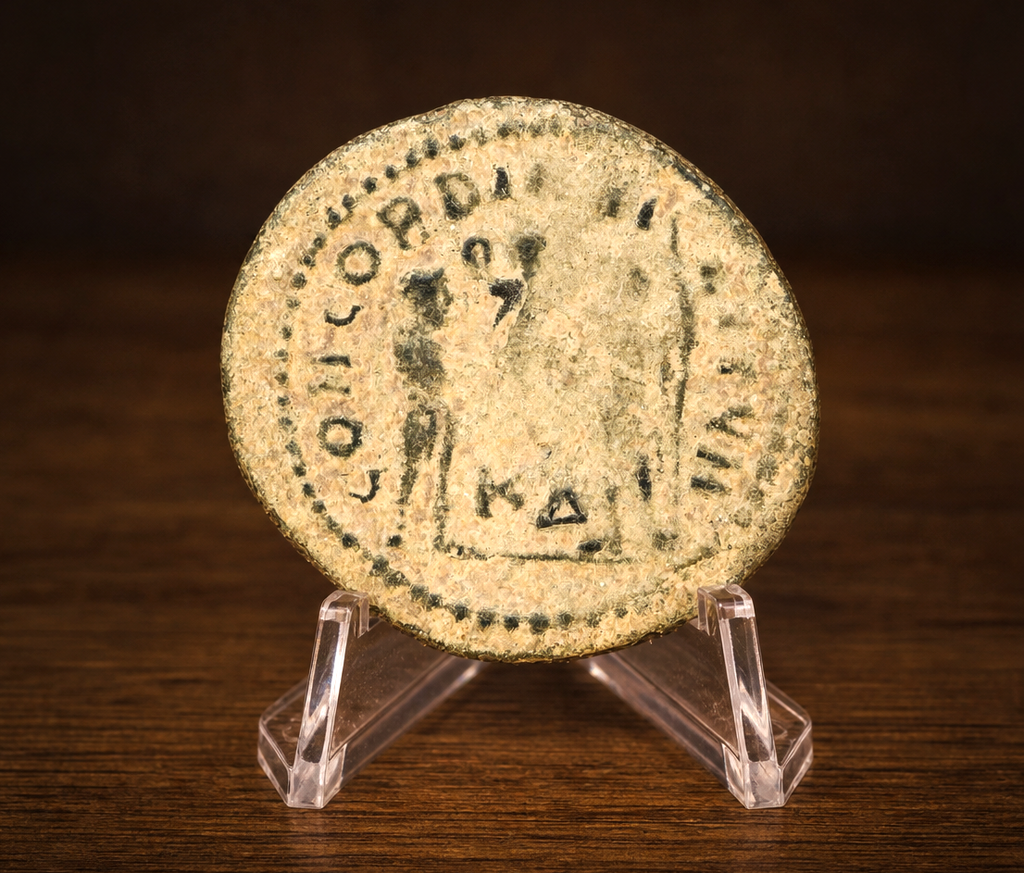 Moeda Romana Radiado de Bronze de Maximiano, Cízico (295 a 299 d.C.) – imagem 2