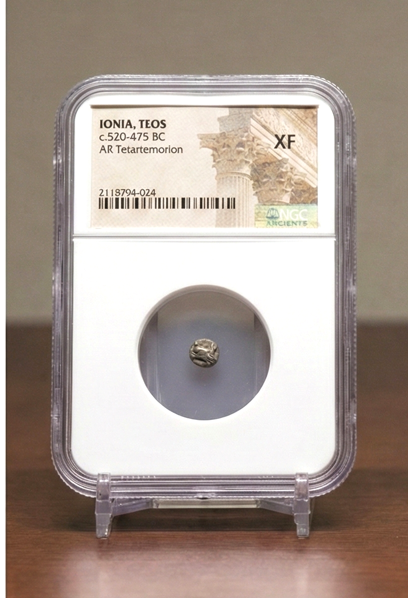 Moeda Grega Raro tetartemorion de Teos, Ionia (c. 470–450 aC) – imagem 1