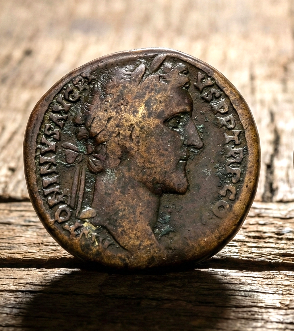 Moeda Romana Sestertius de Antoninus Pius (138–161 dC) – imagem 1