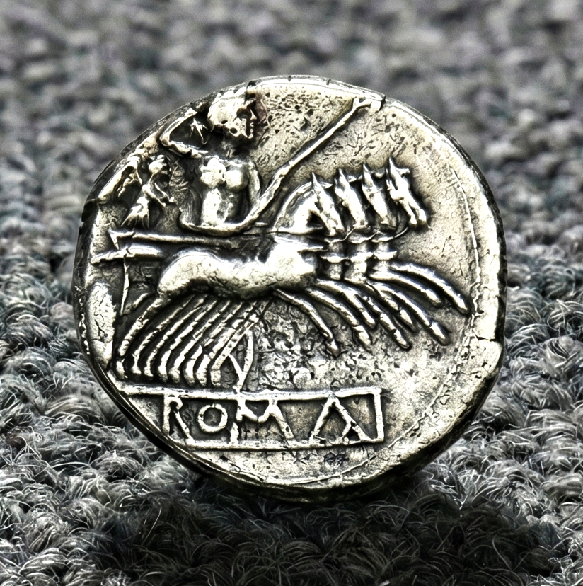 Moeda Romana Republicana Quadrigatus (c. 225–212 aC) – imagem 2