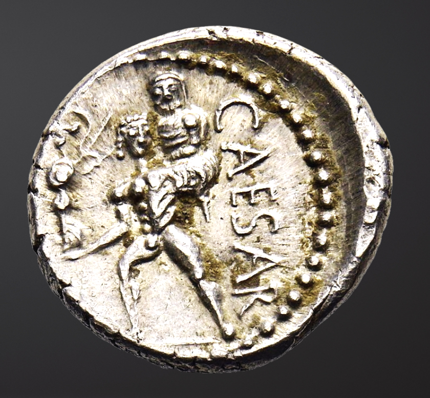 Moeda Romana Denarius de Júlio César, como ditador (49-44 aC) – imagem 1