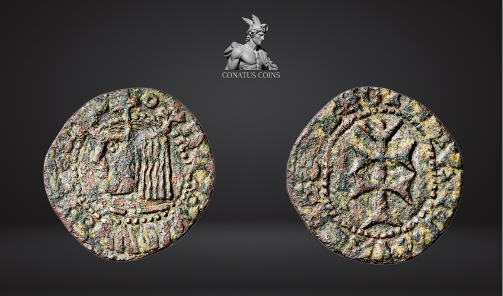 Moeda Falsa de Época que imita "dinero jaqués" da Coroa Catalão-Aragonesa em nome de Ferran II (1479-1516). – imagem 1