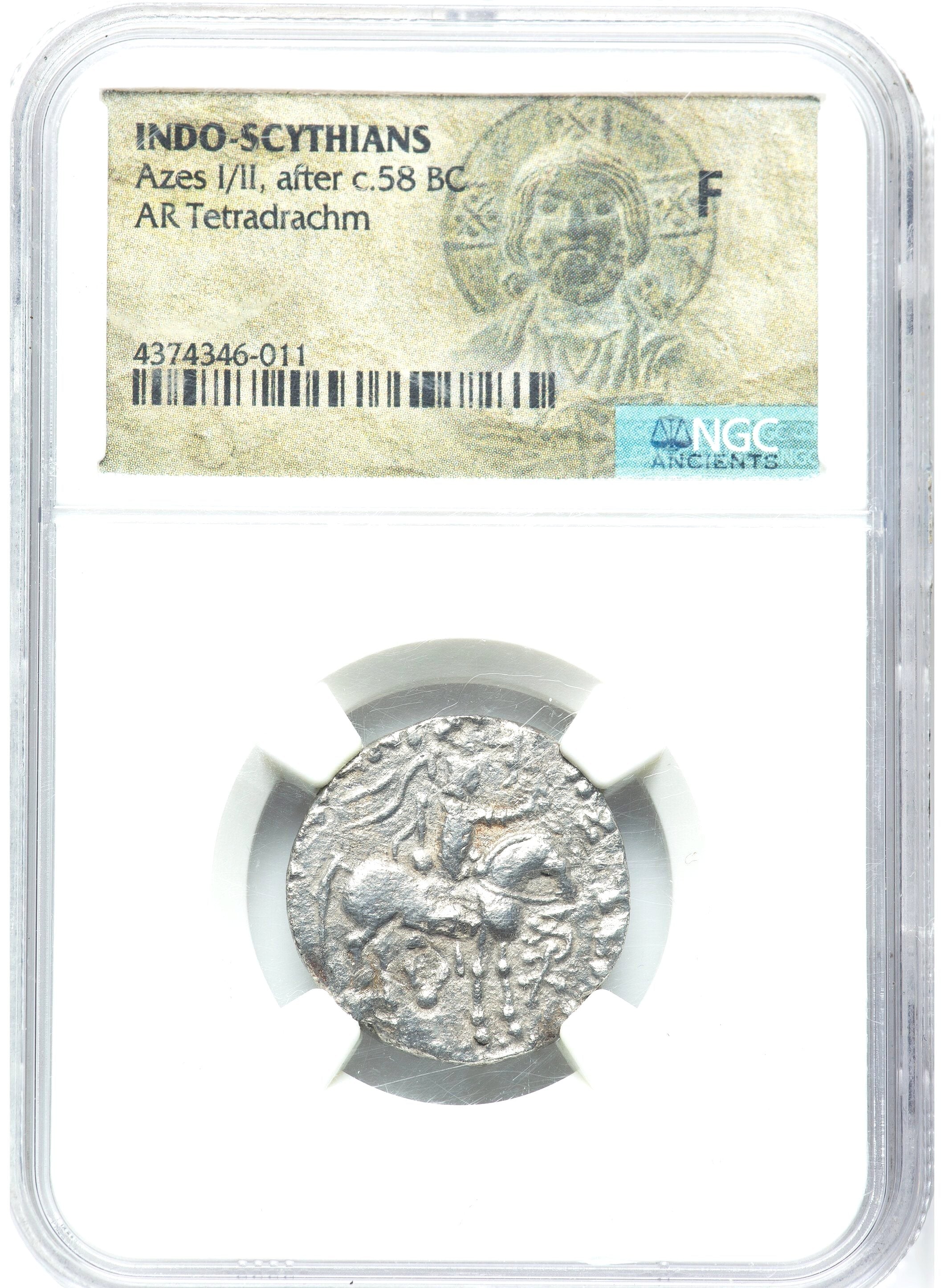 Moeda Tetradracma do Reino Indo-Cita de Azes I/II (ca. 58-12 a.C.) – imagem 1
