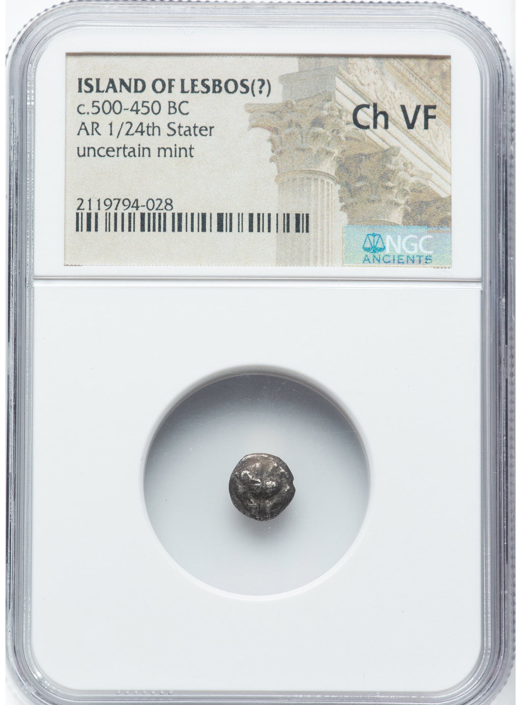 Moeda Grega Rara 1/24 Stater da Ilha de Lesbos (Circa 500-450 aC). – imagem 3