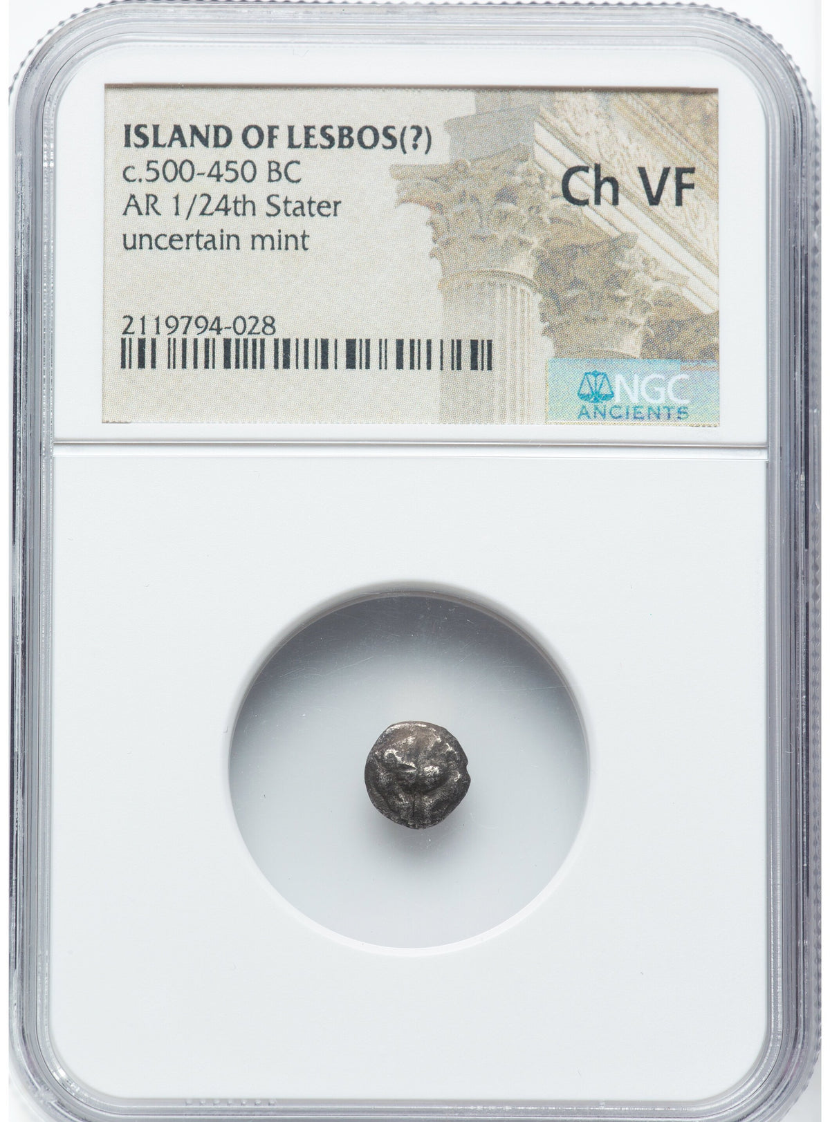Moeda Grega Rara 1/24 Stater da Ilha de Lesbos (Circa 500-450 aC). – imagem 3
