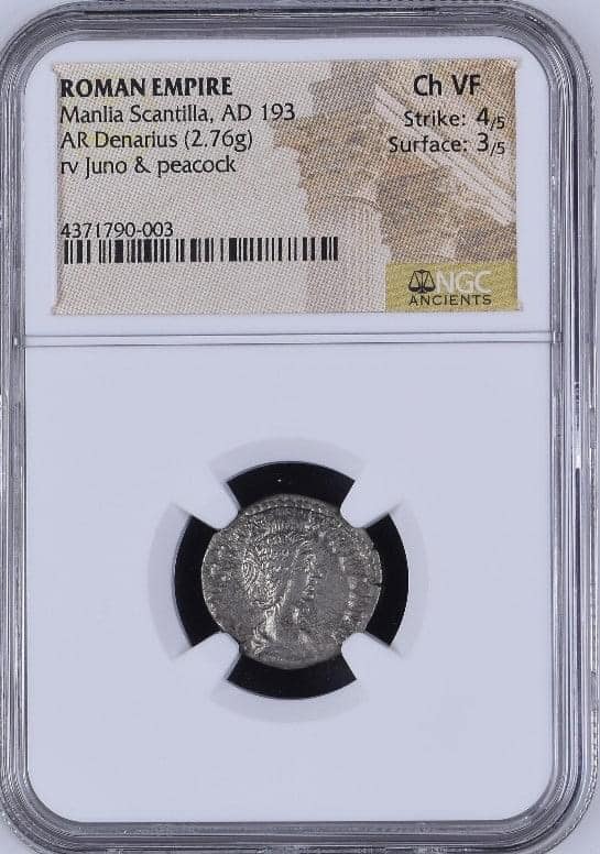 Moeda Romana Raríssimo denarius de Manlia Scantilla, Augusta, 193 dC. – imagem 3