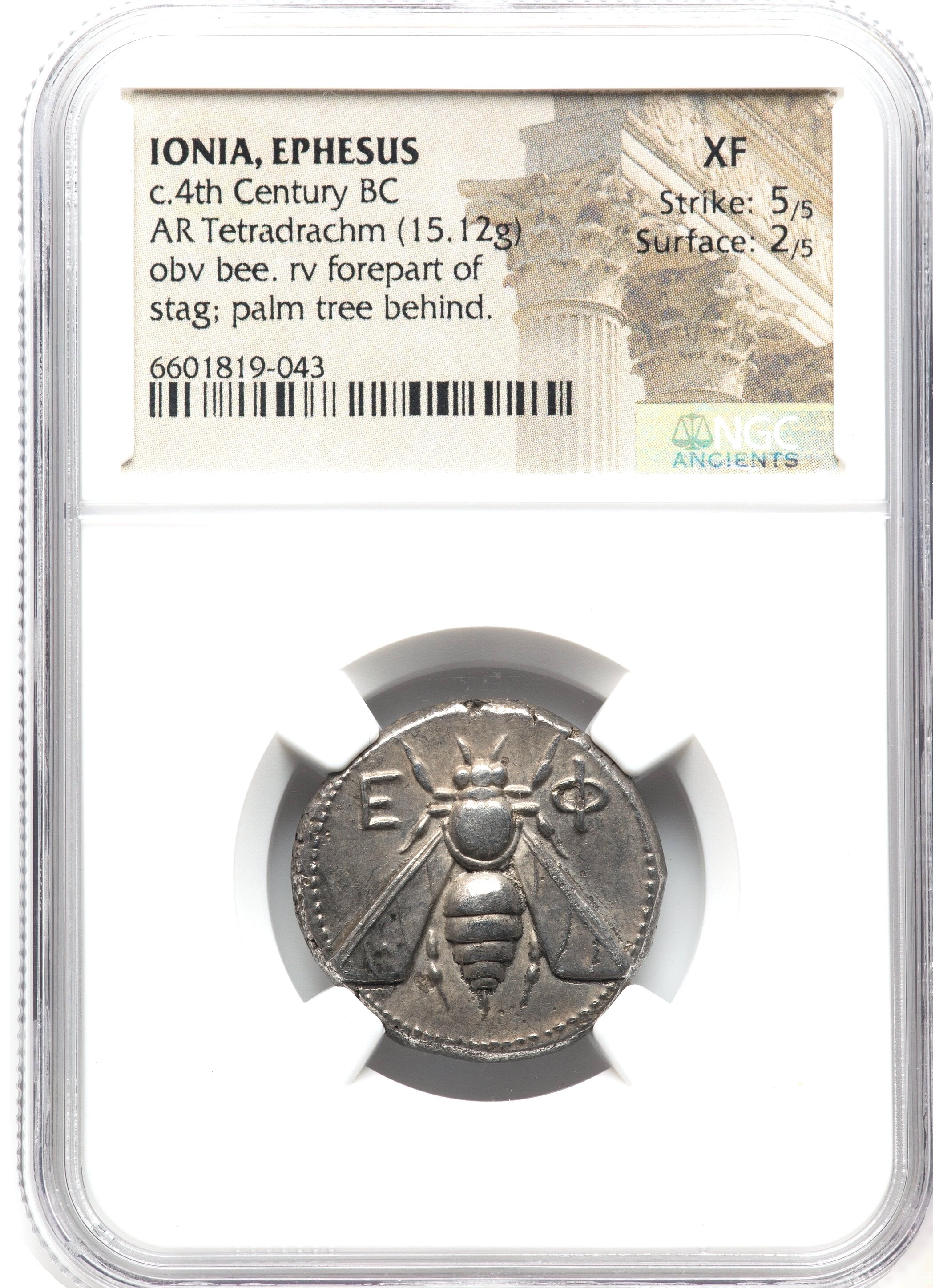 Moeda Grega Escassa Tetradracma de Prata da Jônia, Ephesus (Ca. 350-340 aC) certificada NGC XF – imagem 3