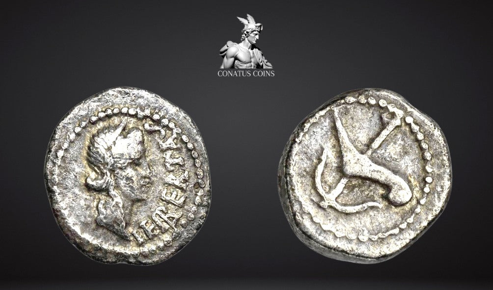 Moeda Romana Rara Quinarius de Brutus (42 aC) – imagem 1