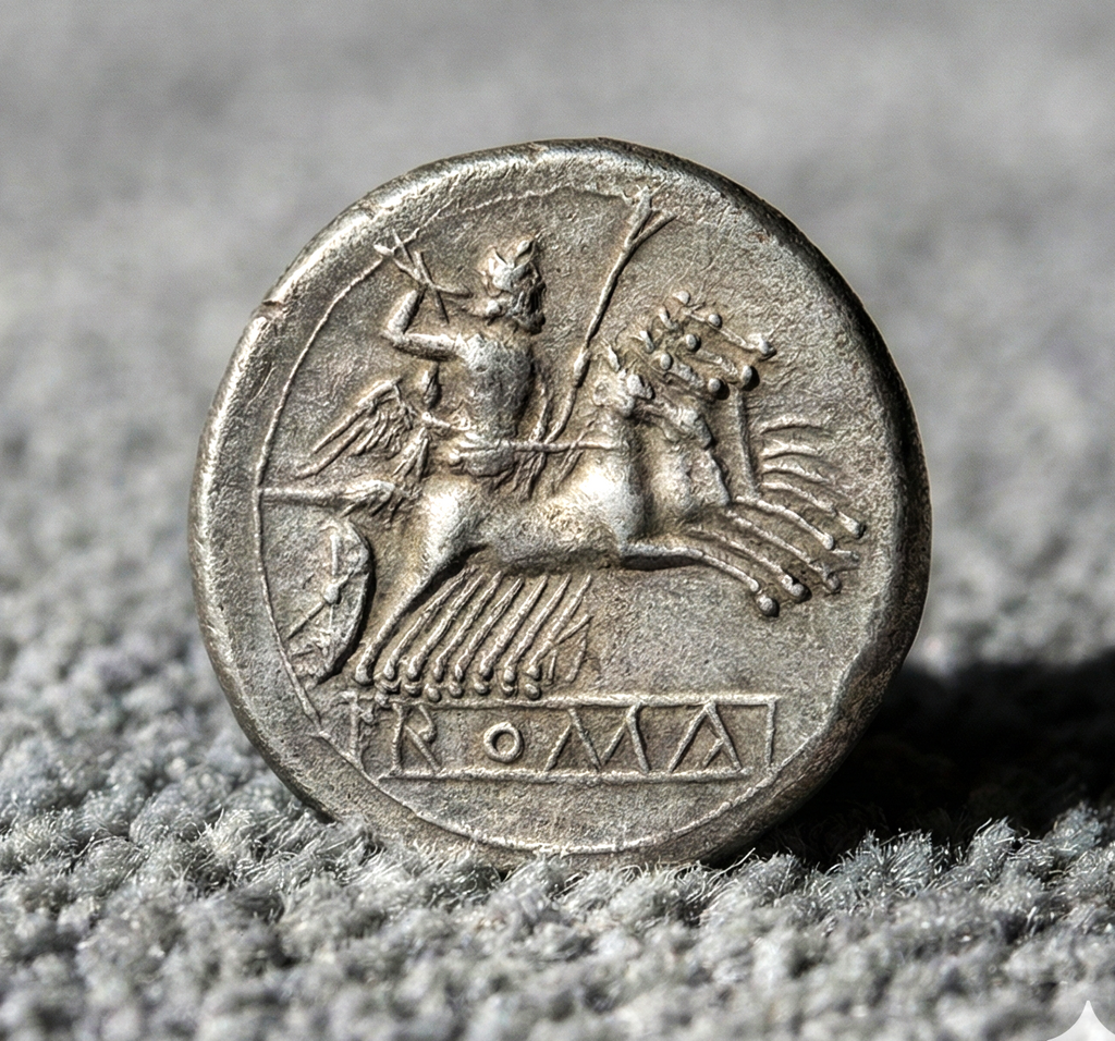 Moeda Romana Republicana Quadrigatus (c. 225–212 aC) – imagem 1