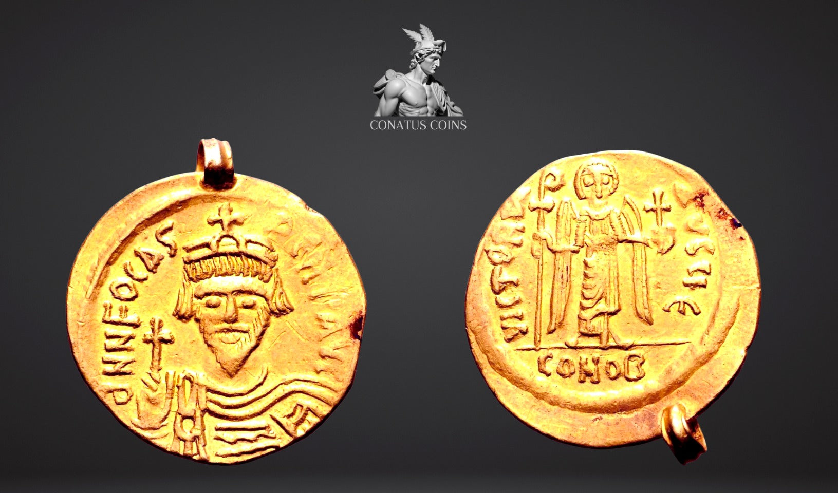 Moeda Bizantina Solidus de Ouro de Phocas (602–610 d.C.) com pingente – imagem 1