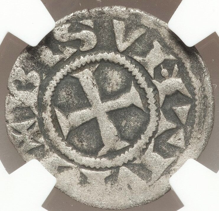 Moeda das Cruzadas Denário Francês Feudal - Sto Estevâo Martir (1200-1300 dC) – imagem 2