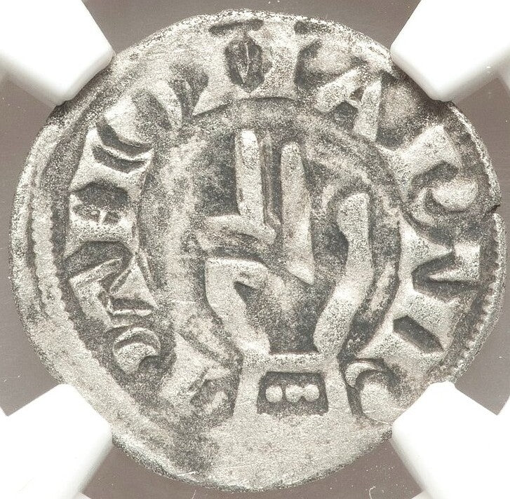 Moeda das Cruzadas Denário Francês Feudal - Sto Estevâo Martir (1200-1300 dC) – imagem 1