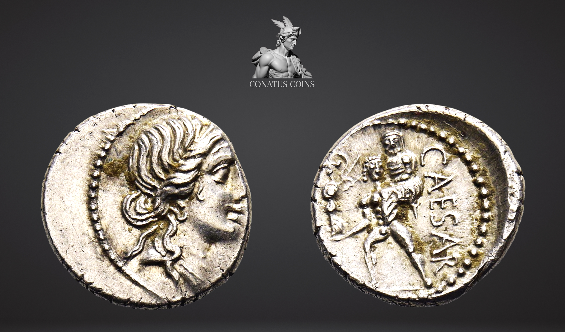 Moeda Romana Denarius de Júlio César, como ditador (49-44 aC) – imagem 3