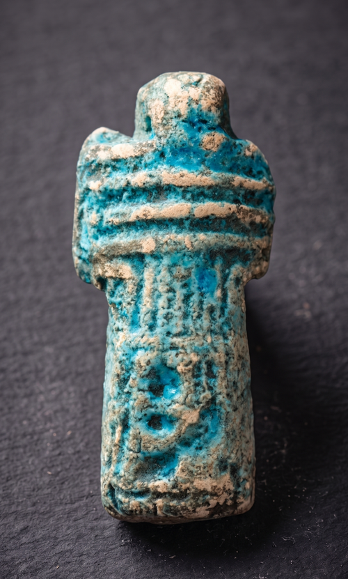 Artefato egípcio em faiança representando Pilar Djed do período ptolemaico (332–30 a.C.). – imagem 1