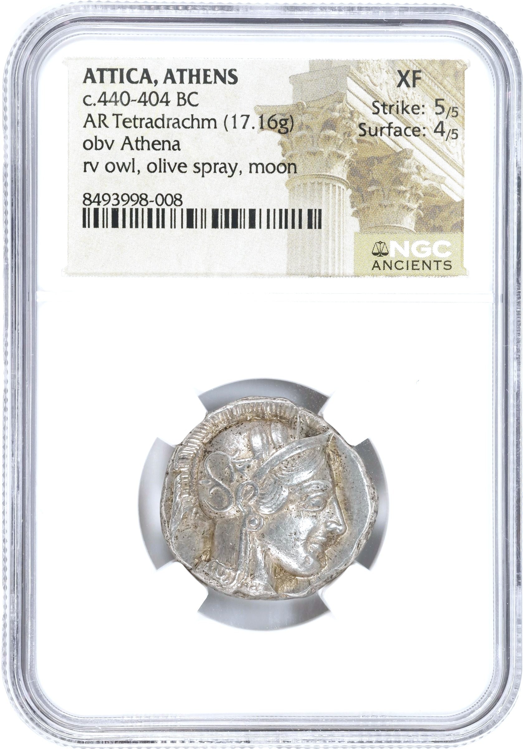 Moeda Grega Tetradracma de Atenas, Ática ca. 454-404 aC – imagem 3
